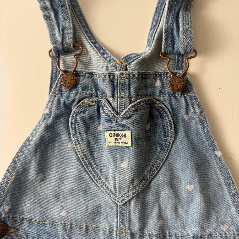 OshKosh‎ B'gosh Denim Overalls Size 3T Heart Print  EUC